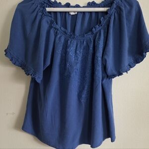 Womens Blue Tunic Top w/Ruffled Sleeves Size Large